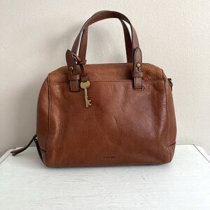Fossil Handbag Rachel Satchel Purse Rich Brown Pebbled Leather Top Handle